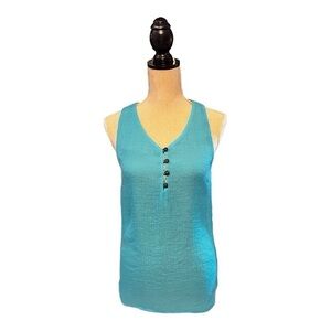 Passions D'Ailleurs Bamboo/Cotton Reversible Button Tank Top in Turquoise/Green